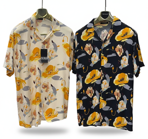 เสื้อเชิ้ตแขนสั้นผ้าซาตินพิมพ์ลายดอกไม้สำหรับผู้ชาย พิมพ์โลโก้ได้ตามต้องการ ทรงหลวม น้ำหนักเบา ระบายอากาศได้ดี ผ้าไม่ยับ เหมาะสำหรับใส่ในช่วงวันหยุดฤดูร้อน - Product Image 1