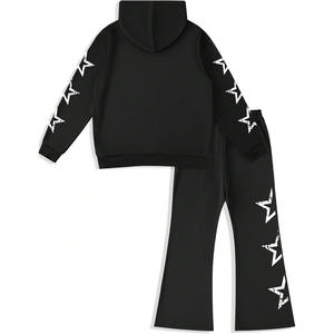 Chándal Pantalones acampanados Sudadera con capucha y pantalones Conjuntos Logotipo personalizado Pantalones de chándal acampanados de peso pesado Chándal estampado completo para hombres al por mayor - Product Image 2