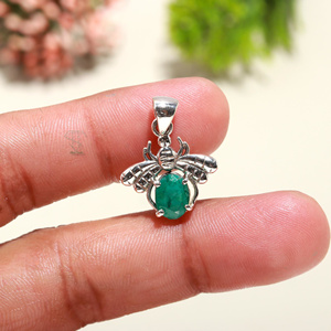 925พลอยสีเขียวธรรมชาติจี้เงินแท้ทำด้วยมือจี้แฟชั่นสำหรับผู้หญิงขายส่ง - Product Image 1