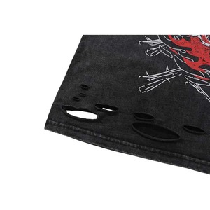 OEM personalizado llama corazón gráfico impresión destruir agujero camiseta sin mangas Y2K Vintage ácido lavado camiseta de gran tamaño cuello simulado camiseta - Product Image 5