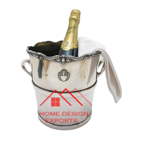 Enfriador de Vino de Latón Antiguo, Cubo de Vino Decorativo de Metal Galvanizado con Asa de Cuero para Fiestas - Product Image 5