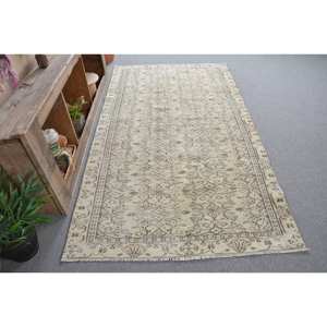 พรมตุรกีวินเทจคลาสสิกสีเบจสีน้ำตาล4.3x7.9ฟุตการเย็บปะติดปะต่อกันโบฮีเมียนขนสัตว์ถักแบบแบนสำหรับห้องนั่งเล่นปอกระเจา - Product Image 3