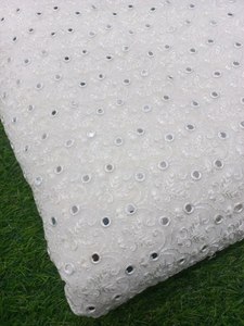 New Embroidered White Mirror Sequins Beaded Lace Shining Embroidery Net Bridal Wedding Lace Dress <b>Fabric</b> - Product Image 4