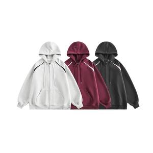 Sudadera con Capucha y Cremallera para Hombre, Estilo Urbano Americano, Gruesa, para Otoño e Invierno, con Bloques de Color, Personalizable con Logotipo - Product Image 1