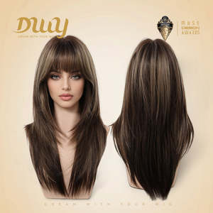 Marion Plus C-DWY 22-Inch Long Wave Glueless Synthetic <b>Wig</b> Bionic Silk Top with Light Brown Lace New Technology Brown Brown Mix - Product Image 4
