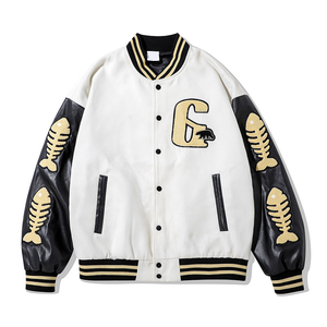 Chaqueta de béisbol polar de algodón personalizada para hombre al por mayor, chaqueta universitaria con diseño de logotipo de transferencia térmica Letterman, servicios OEM - Product Image 2