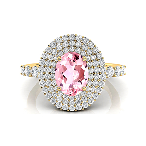 Natural Paved Diamond & Morganite Gemstone Rings in 14k Solid Gold Fine Engagement Halo Rings Manufacturer Jewelry For <b>Wife</b> - Product Image 1