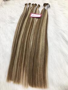 Extensiones de cabello humano Remy vietnamita recto sedoso Natural 100% hermoso color mezcla estilo ondulado Nano Paquete de trama atado a mano - Product Image 5