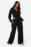 Ensemble de survêtement tendance pour femmes noires en grande taille, hiver, 2 pièces, corset, insert côtelé, cordon de serrage, capuche respirante, sweat-shirt, pantalon de survêtement