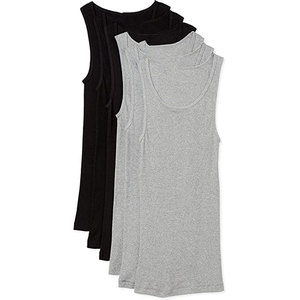 Men <b>Tank</b> <b>Tops</b> 100% Cotton Silver and <b>White</b> Sleeveless Undershirts Tagless Ribbed Slim Fit Muscle <b>Tank</b> <b>Top</b> with Scoop Neck - Product Image 2
