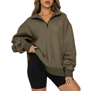 Sudadera de algodón ligera personalizada para mujer, cuello alto 1/4, media cremallera, informal, de talla grande, corta cuarto con cremallera, caída de otoño - Product Image 1