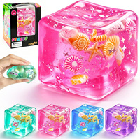 Juguete Sensorial Antiestrés Personalizado con Conchas Marinas, Caracoles, Estrellas de Mar, Purpurina, Cubo Transparente Suave para Apretar