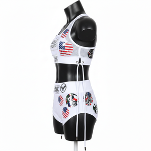 Conjunto de Bikini Premium para Mujer, 225 GSM, Nailon y Spandex, Blanco, con Panel de Malla Gráfica, Estilo Bordado, Logotipo con Parche, Bikinis para Mujer - Product Image 3