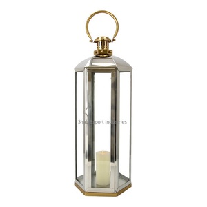 Linterna de vela marroquí de acero inoxidable, manijas doradas, linterna colgante con acabado plateado para decoración navideña para bodas, hogar y jardín - Product Image 5