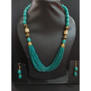 Conjunto de collar con cuentas verdes hechas a mano para mujer, joyería étnica de múltiples hebras con pendientes a juego para mujer y niña para fiesta - Product Image 2