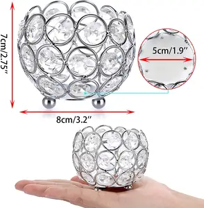 4 Set kristal kase Tealight tutucular/küçük yuvarlak adak mumluklar/gümüş kristal çay ışık mum fenerler mum