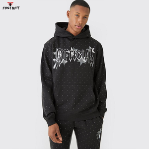 2025 Top Trending Chándal de manga larga para hombre Material de algodón de alta calidad Logotipo personalizado Impresión de diamantes de imitación con capucha para invierno - Product Image 3