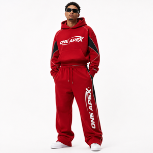Ensemble de survêtement rouge à capuche pour homme ONE APEX, coupe ample, manches longues, style streetwear, avec cordon de serrage et poches latérales, qualité supérieure - Product Image 1
