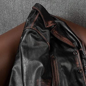 แจ็กเก็ตผ้าใบหนังแกะสำหรับผู้ชายเสื้อแจ็กเก็ตผู้ชายทำด้วยมือยาวแบบย้อนยุคทำด้วยมือแบบเก่ากันน้ำระบายอากาศได้ - Product Image 2