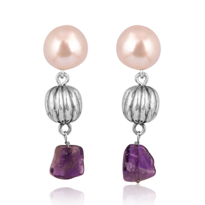 Meilleure conception de boucles d'oreilles en argent 925 avec améthyste naturelle et perle pour femmes Fournisseur de bijoux de conception personnalisée - Product Image 1