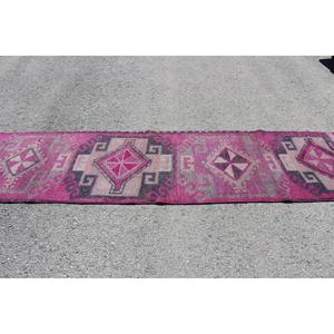 Tapis vintage, tapis de couloir 2,7x10,9 pieds, tapis en laine Herki rose gris - Product Image 3