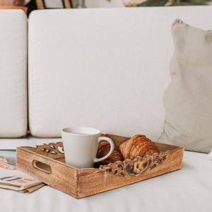 Plateau décoratif traditionnel en bois d'orchidée avec poignées, pour comptoir de cuisine, table basse, décoration de table à manger, salon, vaisselle de mariage - Product Image 5