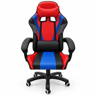 Chaise de jeu moderne en PVC rouge, bleu et noir avec accoudoirs reliés, deux coussins et fonction inclinable pour bureaux à domicile, salles d'étude et salles de jeu