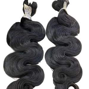 Venta al por mayor 100% Sin procesar Onda del cuerpo Virgen Cabello indio Color negro natural Mojado y ondulado Cabello trenzado - Product Image 5