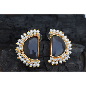 new designer latest fashion trending goldplated light <b>weight</b> stone stud <b>hoop</b> Brass Earrings for girls and women - Product Image 4