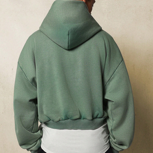 เสื้อฮู้ดดี้ผู้ชายสีเขียวมะกอกทรงหลวม ผ้าหนา มีกระเป๋าหน้าขนาดใหญ่และปลายแขนเสื้อแบบริบ สำหรับสวมใส่สบายๆ แบบลำลอง เสื้อฮู้ดดี้สั่งทำพิเศษ - Product Image 2