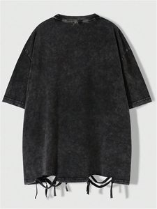 Streetwear Cut Edge Stone T-shirt lavé à l'acide Distressed Boxy Cropped 100% Cotton Tie Dye Sun Faded t Shirt pour homme - Product Image 2