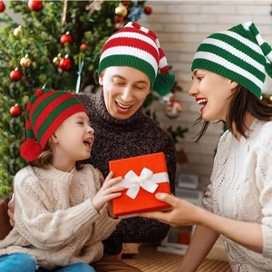 Bonnet de Noël en tricot deux tons rouge et blanc pour enfants adultes, ensemble de bonnets de Noël pour adultes - Product Image 6