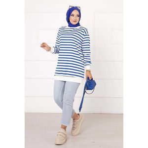 Sudadera con capucha y rayas índigo para mujer - Product Image 1