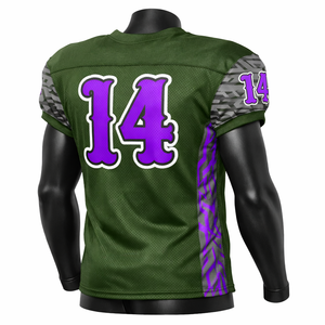 Jersey de Fútbol Americano Personalizado Unisex con Cuello en V, Malla Transpirable, Sublimación, Uniforme de Equipo, Pantalones Cortos Estampados con Camuflaje Morado, Número OEM - Product Image 6