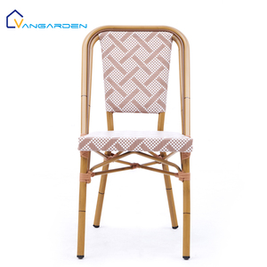 Meubles de salle à manger d'extérieur avec cadre en aluminium rose blanc à rayures croisées chaise en tissu Teslin chaise de salle à manger Bistro français - Product Image 1