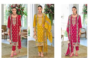 Costume prêt à l'emploi de style pakistanais chinon de qualité supérieure avec broderie lourde partout pour adultes - Product Image 6