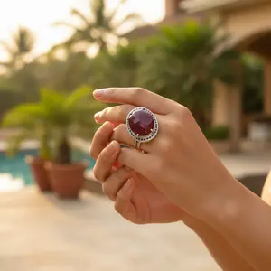 Anillo de Plata 925 con Rubí para Mujer, Joyería de Piedras Preciosas de Moda con Perla como Piedra Principal para Fiestas y Aniversarios - Product Image 1