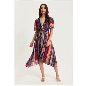 Vestido Midi de manga corta personalizado con escote en V y estampado de Cachemira para mujeres y niñas, fiesta personalizada en la espalda, a un precio razonable, varios colores - Product Image 4