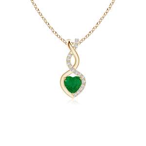 14K <b>Solid</b> <b>Gold</b> Heart & Infinity Shape Natural Green Emerald Diamond Accents Romantic Luxury IGI Certified Handmade Fine Jewelry - Product Image 1
