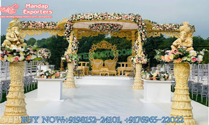 Mandap de Boda Hindú Inspirador, Diseño de Madera, Estilo Maharani, para Bodas en Sídney, Mandap de FRP con Aspecto de Madera, Mandap con Corona para Bodas Gujarati Indias, EE. UU. - Product Image 5