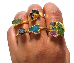 Bague en métal laiton mélangé, électro-plaqué brut, sertie de pierres précieuses de 10 à 12 mm, style vintage, pour mariage, fête, cadeau, certifiée IGI, pour fiançailles - Product Image 2