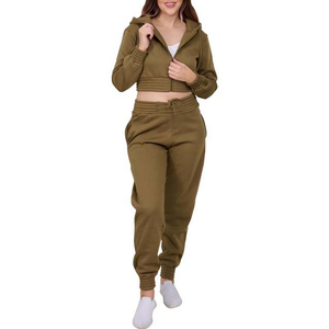 Ensemble de survêtement à la mode pour femmes, pantalon de jogging confortable à capuche, ensemble deux pièces pour le fitness, la salle de sport, vêtements de sport personnalisés 100% coton - Product Image 5