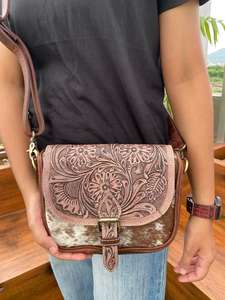 Nouveau sac à bandoulière en cuir usiné à cheveux en gros personnalisé pour femmes sac à main floral en cuir véritable occidental sacs à bandoulière en peau de vache - Product Image 3