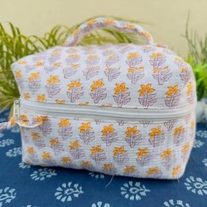 Hand Crafted Quilted Hand Block Printed Vanity <b>Bag</b> for <b>Women</b> Travel Cosmetic Pouch Block Print Make up Pouch - Product Image 1