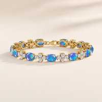 Bracelet tennis de luxe exclusif en opale bleue multicolore de qualité supérieure, style floral, en opale naturelle, argent sterling 925, 14 carats
