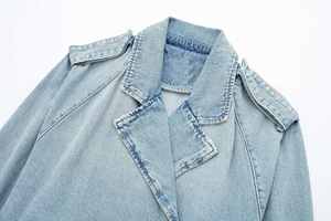 Automne femmes recadrée veste en jean nouveau Style col montant noir ou bleu Jean veste de moto pour Streetwear et tenues décontractées - Product Image 4