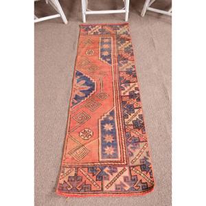 1.9x6 ft <b>Runner</b> Vintage Rug, Turkish Rug, <b>Red</b> Blue Camouflage Wool Rug - Product Image 1