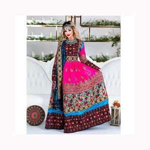 ชุดสูท afghani ดีไซน์ใหม่สำหรับผู้หญิงผ้าโปร่งพิมพ์ลายดอกไม้ปักรายละเอียด - Product Image 1