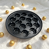Plateau rond en PP noir de qualité alimentaire, plateau à 15 cavités pour grandes boules de chocolat, grand plateau pour truffes, plateau intérieur pour boîte cadeau alimentaire haut de gamme