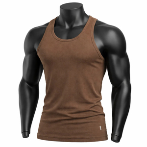 Camiseta sin mangas sostenible para hombre, de color sólido, con cuello redondo, ecológica, de bambú, informal, tejida. - Product Image 1